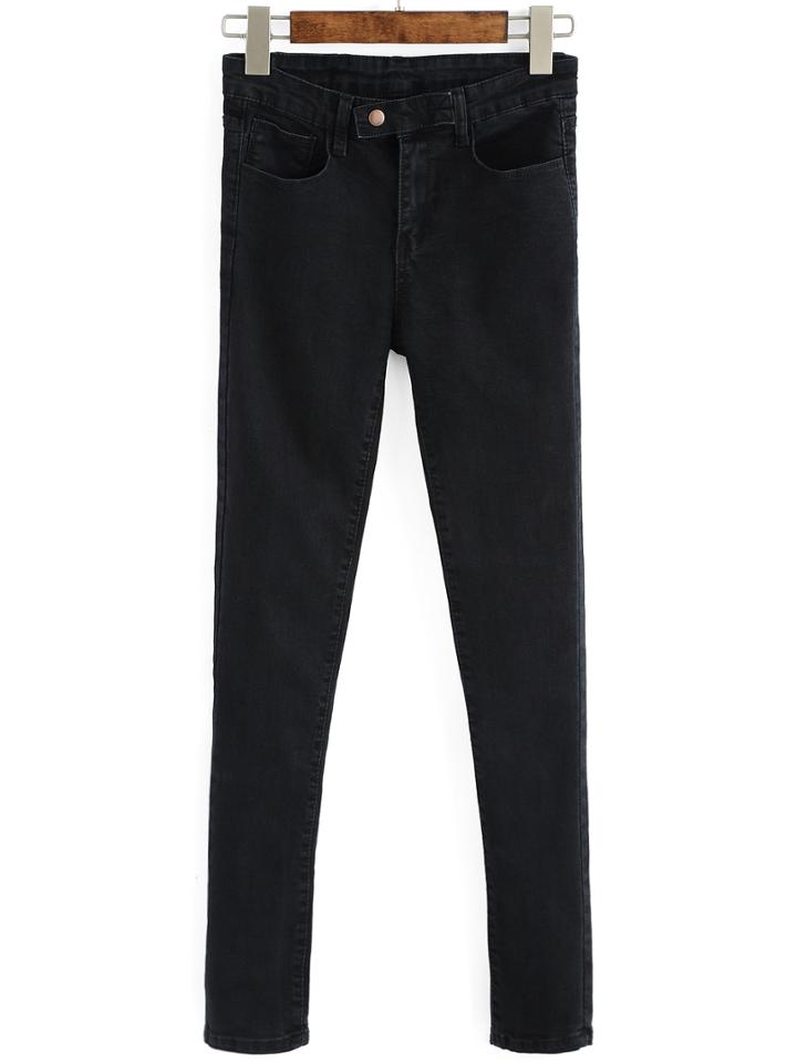 Romwe Buttons Pockets Slim Denim Pant