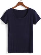 Romwe Round Neck Navy T-shirt