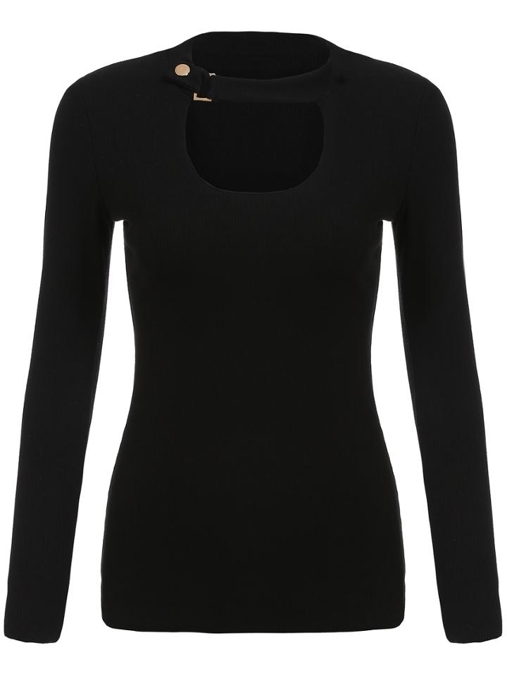 Romwe Long Sleeve Cut Out Ribbed Knitwear