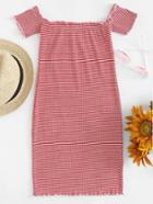 Romwe Lettuce Trim Striped Dress