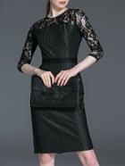 Romwe Black White Striped Contrast Lace Sheath Dress