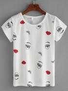 Romwe Lips & Eyes Print T-shirt