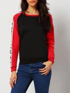Romwe Color-block Raglan Sleeve Letter Print Sweatshirt