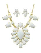 Romwe White Imitation Gemstone Statement Necklace Earrings Costume Jewelry Set