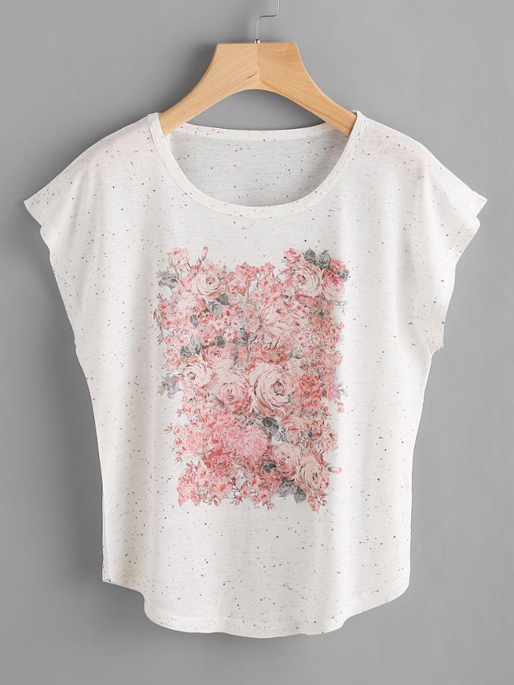 Romwe Dolman Sleeve Floral Print Tee