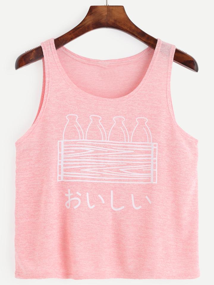 Romwe Pink Bottle Print Tank Top