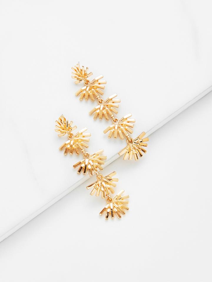 Romwe Metal Fan Shaped Drop Earrings