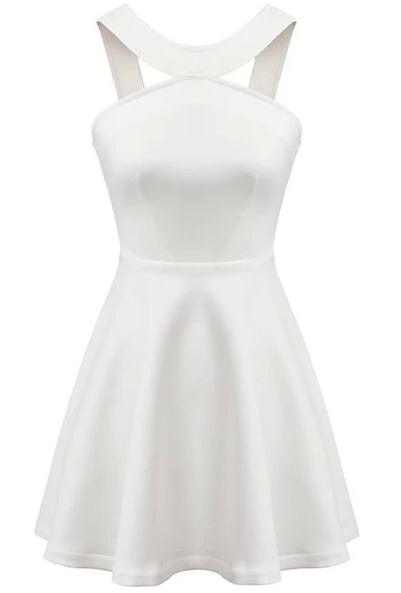 Romwe White Strap Backless Flouncing Flare Dress
