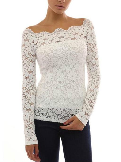 Romwe White Lace Embroidered Off The Shoulder Blouse