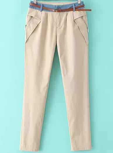 Romwe Zipper Pockets Apricot Pant