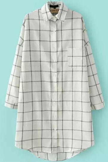 Romwe Lapel Dip Hem Plaid Beige Blouse