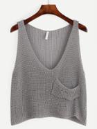Romwe Grey Knit Crop Tank Top With Front Pocket