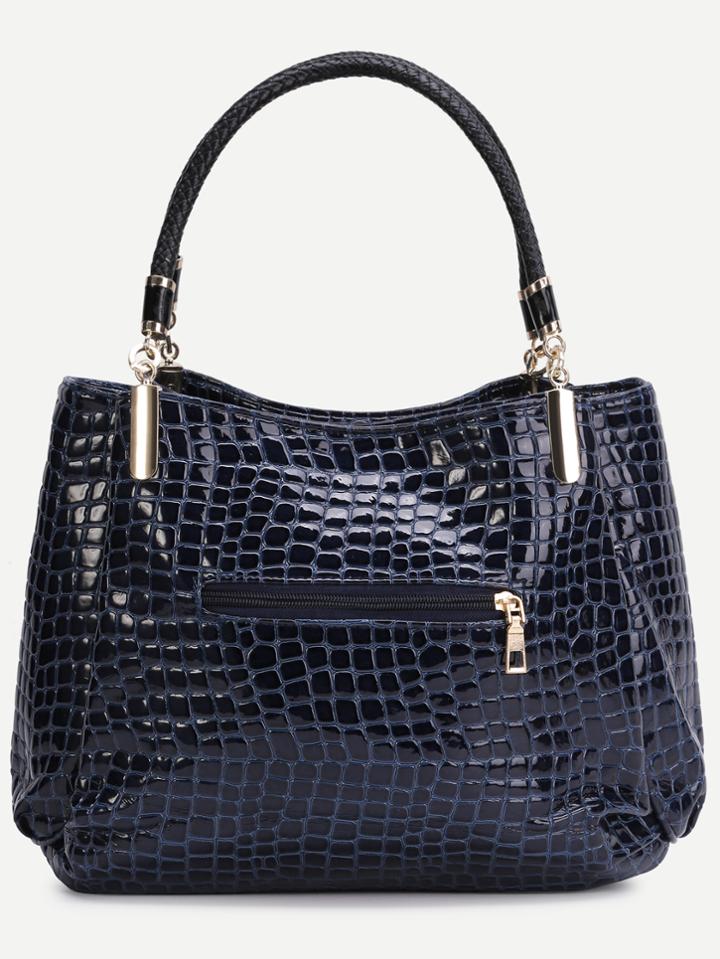 Romwe Black Crocodile Embossed Pu Tote Bag