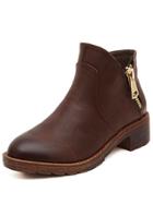 Romwe Brown Vintage Round Toe Zipper Boots