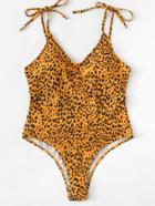 Romwe Low Back Leopard Swimsuit