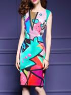 Romwe Multicolor Graffiti Print Sheath Dress