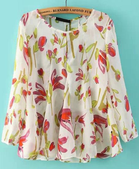 Romwe Floral Print Flouncing Loose Blouse