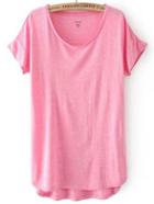 Romwe Pink Short Sleeve High Low T-shirt