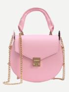 Romwe Studded Handle Saddle Bag With Chain - Pink