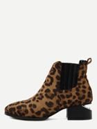Romwe Leopard Faux Suede Point Toe Elastic Ankle Boots