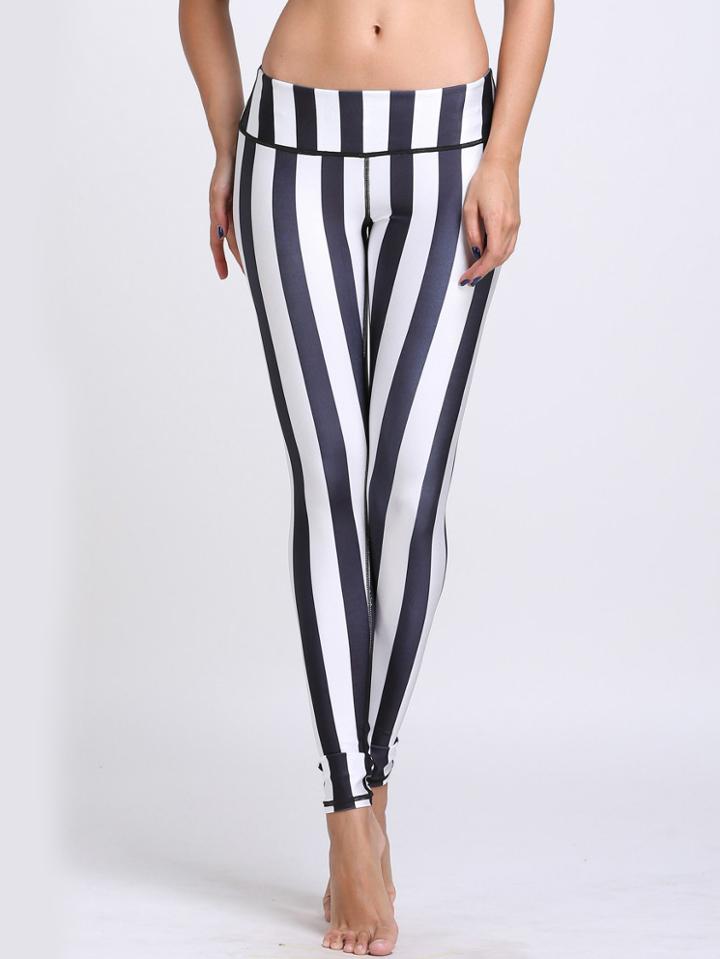 Romwe Contrast Striped Wide Waistband Slim Leggings