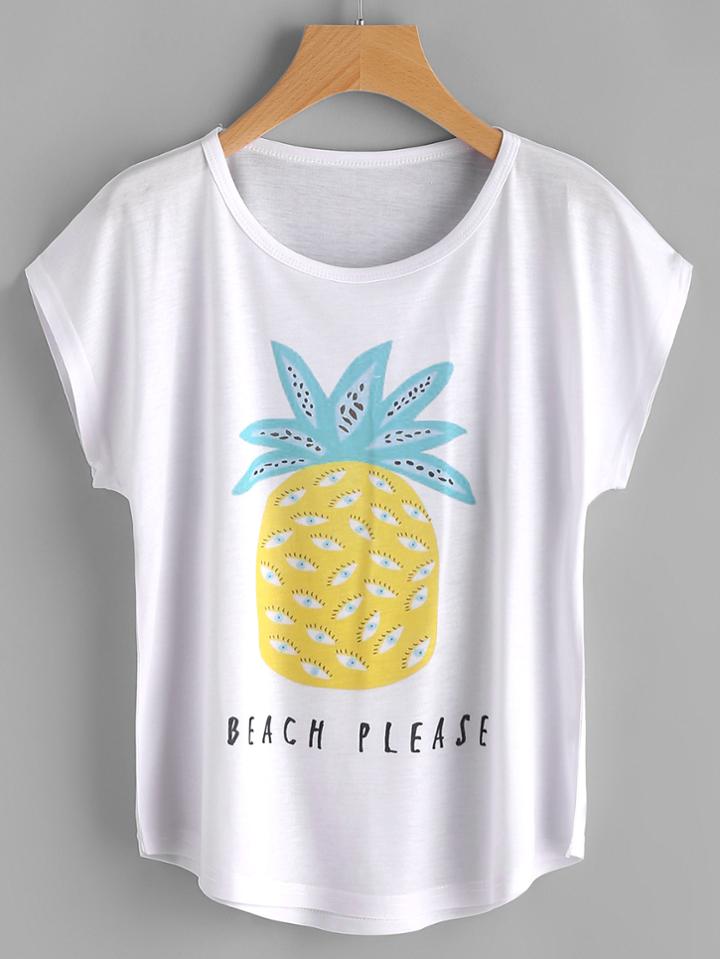 Romwe Pineapple And Slogan Print Tee
