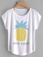 Romwe Pineapple And Slogan Print Tee