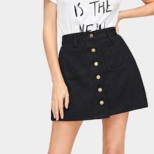 Romwe Single Breasted Pocket Detail Denim Skirt