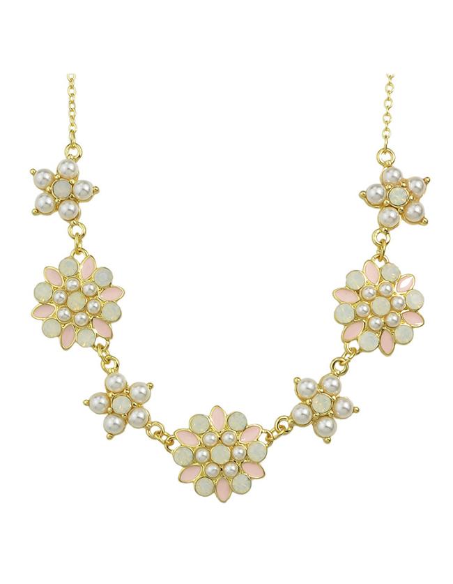 Romwe Pink Pearl Flower Necklace