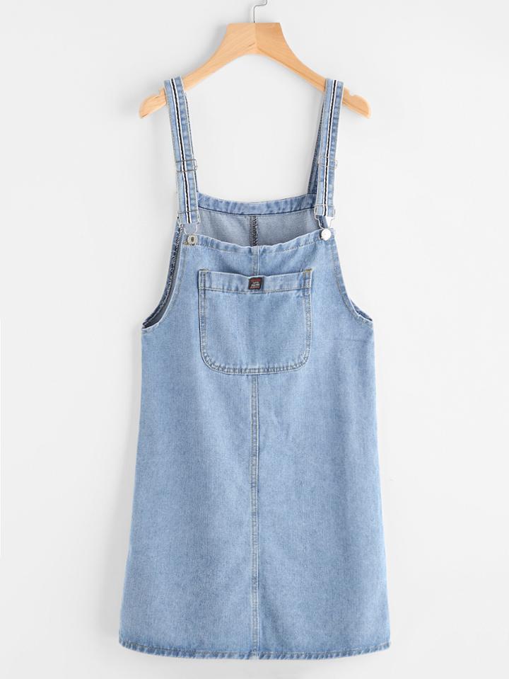 Romwe Pinafore Denim Dress With Pockets