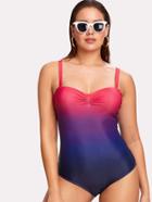 Romwe Ruched Detail Ombre Swimsuit