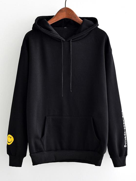 Romwe Slogan & Emoji Embroidered Hoodie