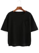 Romwe Dip Hem Split Ribbed Black T-shirt