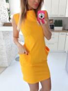 Romwe Yellow Lace Up Sheath Dress With Pouch Pocket