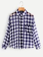 Romwe Gingham Print Shirt With Chest Pocket