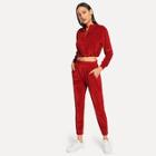 Romwe Drawstring Quarter Zip Top With Pants