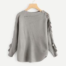 Romwe Drawstring Side Knot Sleeve Sweater
