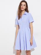 Romwe Roll Tab Cuffed Sleeve Box Pleated Shirt Dress