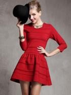 Romwe Red Long Sleeve Striped Ruffle Slim Dress