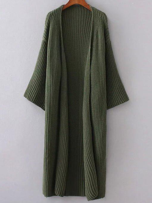 Romwe Army Green Collarless Drop Shoulder Long Cardigan