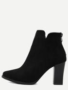 Romwe Black Faux Suede Pointed Toe Back Zipper Ankle Boots