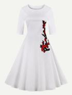Romwe Plum Blossom Embroidered Applique Circle Dress
