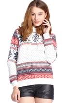 Romwe Romwe Snowflakes Print Drawstring Hooded White Sweatshirt