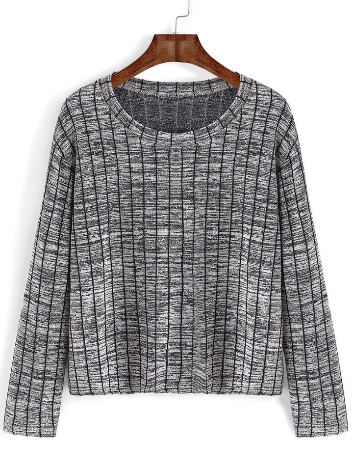 Romwe Women Vertical Striped Grey Sweater