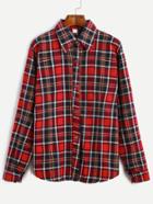 Romwe Red Plaid Pointed Collar Long Sleeve Shirt