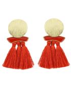 Romwe Red Boho Earrings Round Metal With Colorful Handmade Tassel Drop Earrings