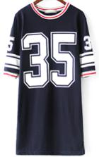 Romwe Letter Print Navy T-shirt