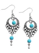 Romwe Silver Plated Hollow Out Blue Turquoise Earrings