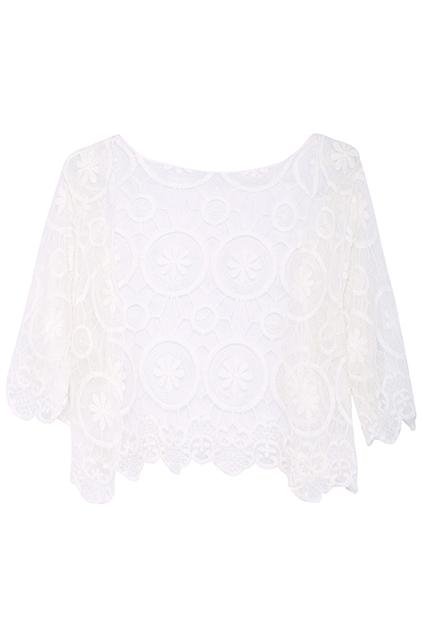 Romwe Floral Lace Short-sleeved White Cardigan