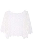 Romwe Floral Lace Short-sleeved White Cardigan
